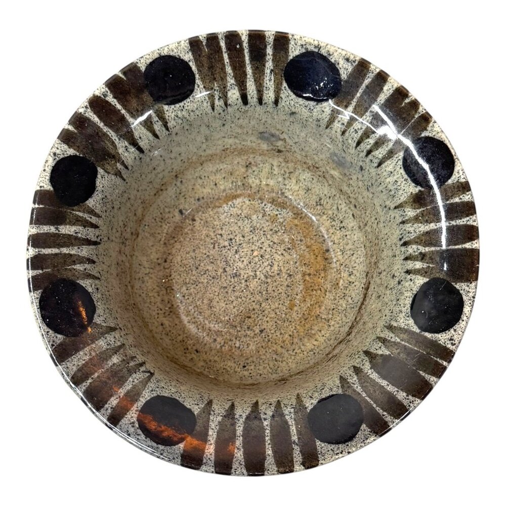 Hand-Painted Ceramic Bowl Speckled Finish & Polka Dot Design Artesans Honduras